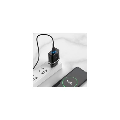 Зарядное устройство Hoco C12Q QC3.0 3А USB + кабель microUSB, черное