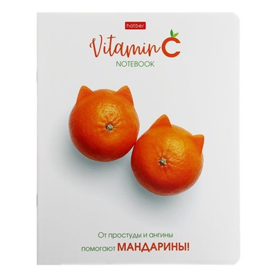 Тетрадь А5, 48 листов клетка Vitamin C, обложка мелованный картон, выборочный лак, скругленые углы, блок 65 г/м2, 5 видов МИКС