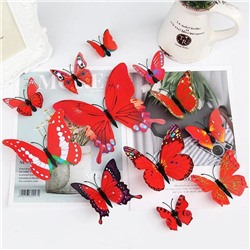 Наклейки набор "Бабочки объемные" 12 шт. Цвет красный 904654