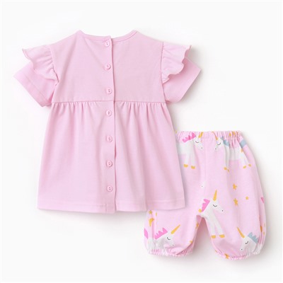 Комплект для девочки (платье,трусы), цвет розовый/единорожки, рост 80