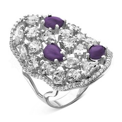 Кольцо из серебра с гидротермальным кварцем и фианитами родированное 925 пробы мк-1405402 фиолетовый