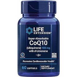 Life Extension Super-Absorbable CoQ10 (Ubiquinone) with d-Limonene – Heart Health, Fight General Fatigue, Better Absorption – Gluten-Free, Non-GMO – 60 Softgels