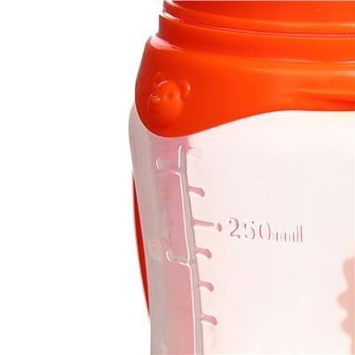 Бутылочка для кормления «Львёнок Лео» детская приталенная, с ручками, 250 мл, от 0 мес., цвет оранжевый