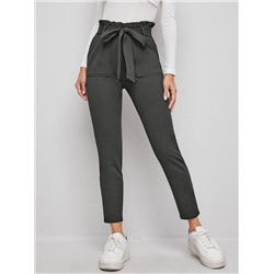 SHEIN EZwear Schmale Hose mit Papiertasche-Taille, Band vorne