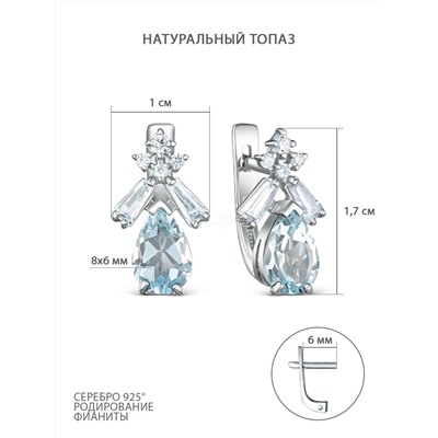 Серьги из серебра с натуральным топазом и фианитами родированные 925 пробы 02070303