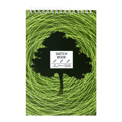 Скетчбук А5, 40 листов на евроспирали "SKETCHBOOK. Tree", твёрдая обложка, матовая ламинация, блок белая бумага 100 г/м2