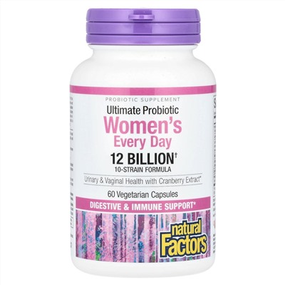 Natural Factors Ultimate Probiotic Women's Every Day, 12 миллиардов, 60 вегетарианских капсул
