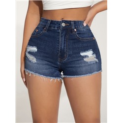 SHEIN PETITE Denim Shorts mit Riss, unbearbeitetem Saum