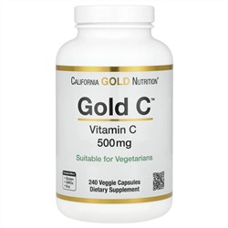 California Gold Nutrition, Gold C, витамин C класса USP, 500 мг, 240 вегетарианских капсул