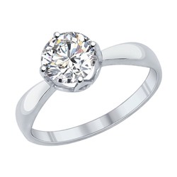 Помолвочное кольцо из серебра с фианитом, 89010030