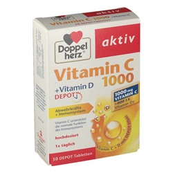 Doppelherz aktiv Vitamin C 1000 + Vitamin D Depot, Доппельхерц Витамин С 1000+Витамин Д3 800ед, 30шт