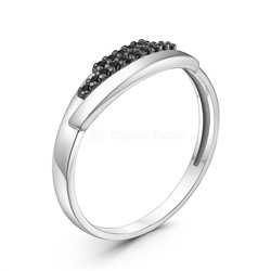 Кольцо из серебра с нат.чёрной шпинелью родированное 925 пробы К-7332чр416
