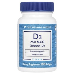 The Vitamin Shoppe Витамин D3, 250 мкг (10 000 МЕ), 100 мягких таблеток