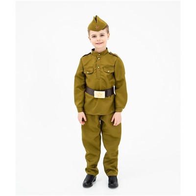 Маскарадный костюм военного для мальчика с пилоткой,ремень,габардин,п/э,р-р 42,р.158-164