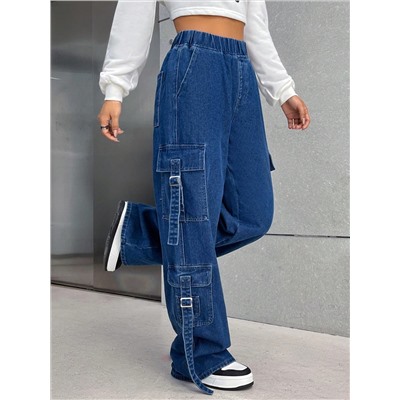 SHEIN EZwear Cargo Jeans mit seitlichen Pattentaschen,