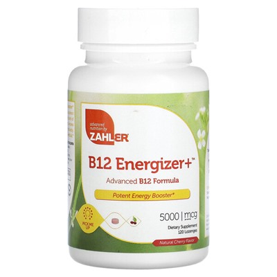 Zahler B12 Energizer+, Усовершенствованная формула B12, натуральная вишня, 5000 мкг, 120 пастилок