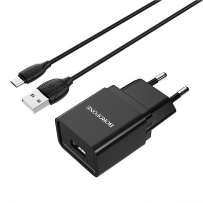 Зарядное устройство Borofone BA19A, 1А USB + кабель Micro USB, черное