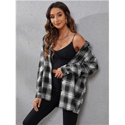 SHEIN LUNE Рубашка в клетку с заниженными плечами