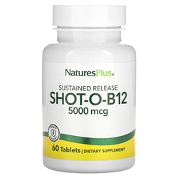 NaturesPlus Shot-O-B12 с пролонгированным высвобождением, 5000 мкг, 60 таблеток