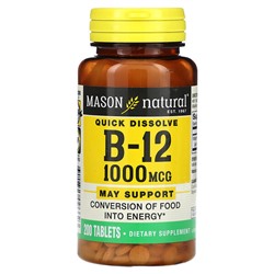 Mason Natural Витамин В12, Быстрорастворимый - 1000 мкг - 200 таблеток - Mason Natural