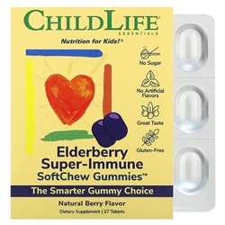 ChildLife Essentials Жевательные витамины для детей, Бузина Супер-Иммунитет, Натуральная ягода, 27 таблеток - ChildLife Essentials