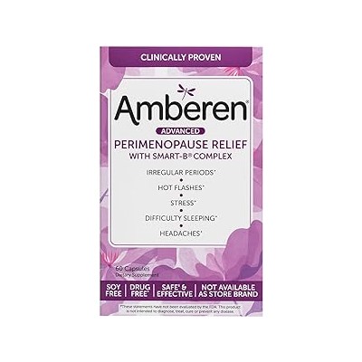 Amberen Perimenopause, Peri-Menopause Multi-Symptom Relief, Vitamin B, Vitamin E & Antioxidants Supplement, Helps Support Hormone Balance, Hot Flashes & Night Sweats, Supplements for Women, 60 Count