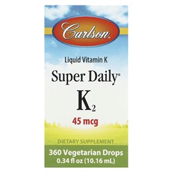 Carlson Жидкий витамин K, Super Daily K2, 45 мкг, 10.16 мл - Carlson