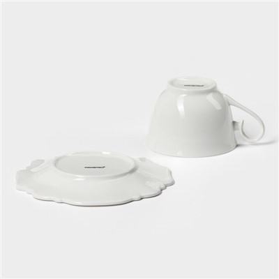 Чайная пара фарфоровая Magistro «Сюита», 2 предмета: кружка 250 мл, блюдце d=15,5 см, цвет белый