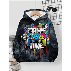 SHEIN Kapuzenoberteil für Tween Jungen mit minimalistischem Cartoon Spielekonsolen Motiv, geeignet für Herbst/Winter an Spieltagen