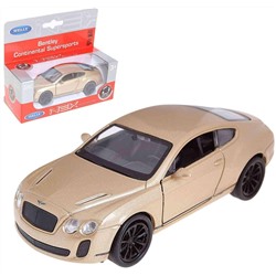 Welly. Машинка 1:38 "Bentley Continental Supersports", металл, пруж. мех., цвет в ассорт. арт.43623W