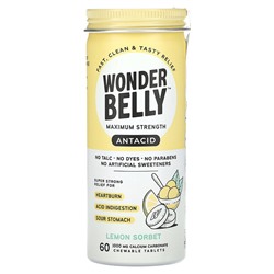 Wonderbelly Антацид, Лимонный сорбет, 60 жевательных таблеток