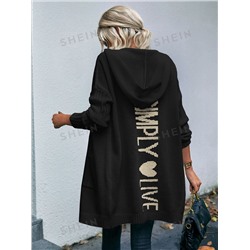 SHEIN LUNE Cardigan mit Buchstabe Muster, Zwei Taschen, Drop Shoulder Kapuze