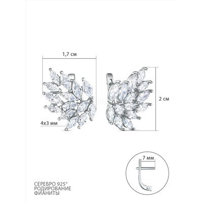 Серьги из серебра с фианитами родированные