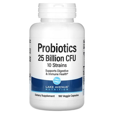 Lake Avenue Nutrition Пробиотики, 10-штаммовая смесь - 25 миллиардов КОЕ - 180 растительных капсул - Lake Avenue Nutrition