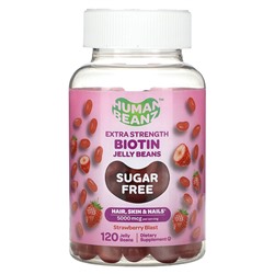 Human Beanz Биотиновые желейные бобы, повышенной прочности, без сахара, клубничный взрыв, 5000 мкг, 120 желейных бобов (2500 мкг на желейные бобы)