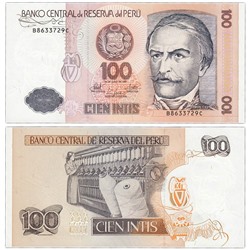 Банкнота 100 инти 1987 года, Перу UNC