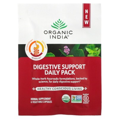 Organic India Ежедневный пакет для поддержки пищеварения, 30 ежедневных пакетов, 180 растительных капсул