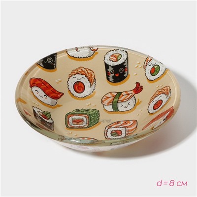 Набор для суши из стекла Доляна «Сет», 3 предмета: соусники 8×2 см, 8×6 см, подставка 25×15×2 см