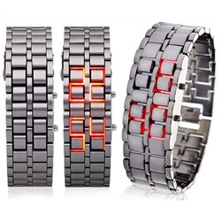 LED-часы "Самурай" Серебристый браслет, красные диоды 903428