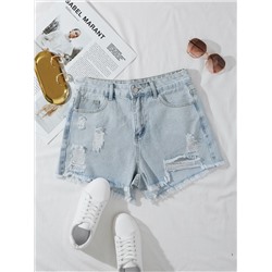 Denim Shorts mit Riss, umgesäumtem Saum, breitem Beinschnitt