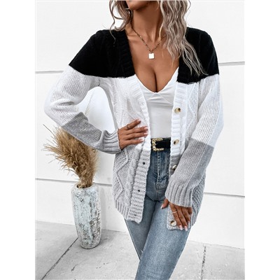 SHEIN LUNE Cardigan mit Farbblock, Zopfstrick