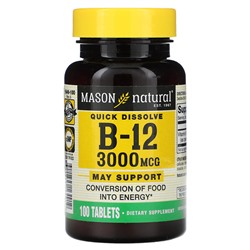 Mason Natural Витамин B-12, 3000 мкг, 100 таблеток