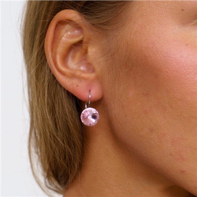 Крупные серьги бижутерия с камнем, покрытие: посеребрение, цвет: розовый, арт.001.605
