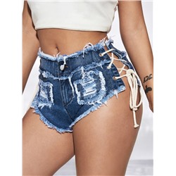 SHEIN SXY Denim Shorts mit Öse, Band