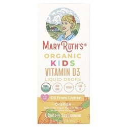 MaryRuth's Жидкие капли с витамином D3 для детей Organic Kids, 4–13 лет, апельсиновые, 640 ед., 15 мл (0,5 жидк. унции)