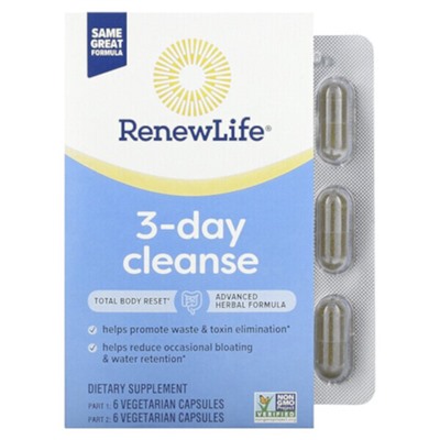 Renew Life 3-дневное очищение, 12 вегетарианских капсул