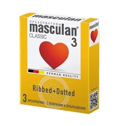 Masculan Ribbed+Dotted с пупырышками и колечками, 3 шт