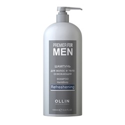 OLLIN PREMIER FOR MEN Шампунь для волос и тела освежающий 1000мл/ Shampoo Hair&Body Refreshening