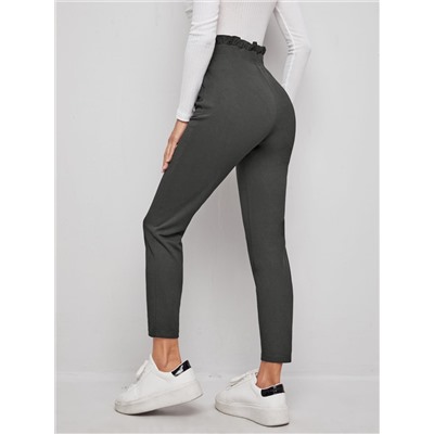 SHEIN EZwear Schmale Hose mit Papiertasche-Taille, Band vorne