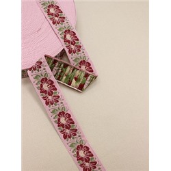 Жак.лента 33мм Бордово-терракотовые цветы на дымчато-розовом